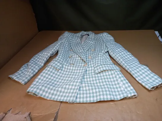 SEA GREEN HOUNDSTOOTH DOUBLE BREASTED BLAZER SIZE M