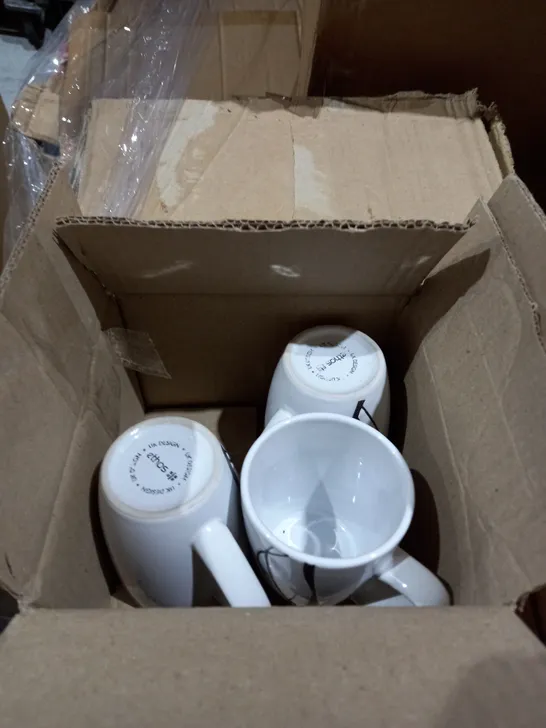 PALLET OF ASSORTED LIGHTING AND CROCKERY TO INCLUDE PLATES, MUGS, LAMP SHADES, AND BOWLS ETC.