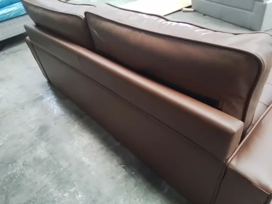 DESIGNER THREE SEATER SOFA TAN LEATHER 