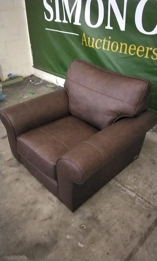 QUALITY DESIGNER LOUNGE CO ARMCHAIR IN CHOCOLATE BROWN LEATHER