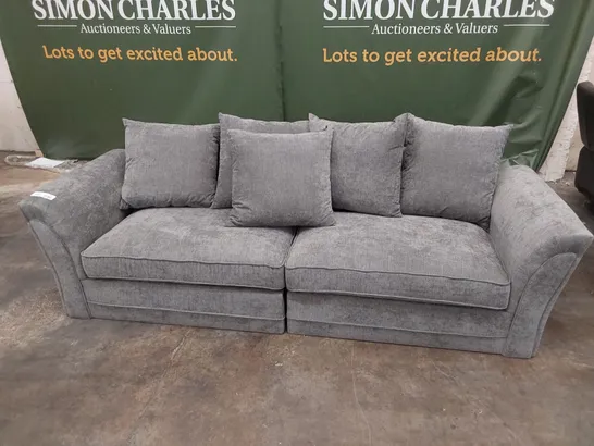 DESIGNER FOUR SEATER SOFA WITH SCATTER CUSHIONS GREY FABRIC 