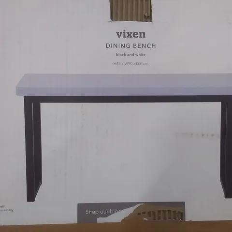 BOXED VIXEN DINING BENCH IN BLACK AND WHITE - H48 X W90 X D31CM 