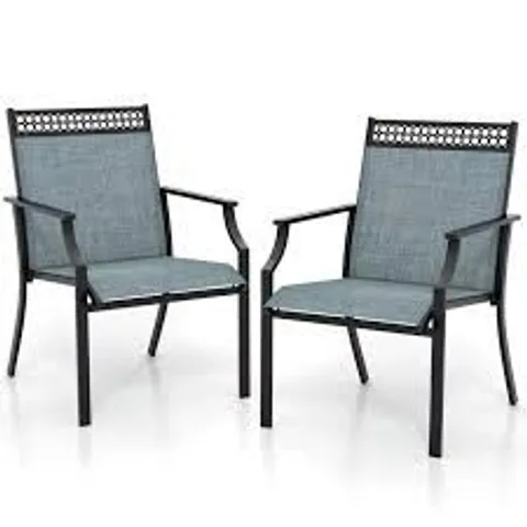 BOXED COSTWAY PATIO DINING CHAIRS SET OF 2 WITH ALL WEATHER BREATHABLE FABRIC AND BACKREST - BLUE