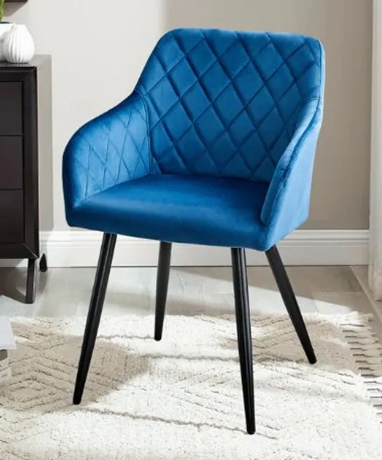 BOXED MOREE SET OF TWO BLUE VELVET DINING CHAIRS