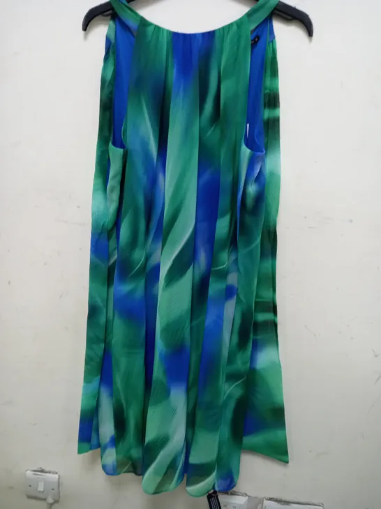 ROMAN WATERCOLOUR SWING DRESS IN GREEN/BLUE - SIZE 12