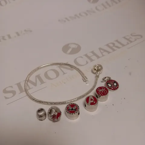 DESIGNER SILVER CHARM BRACELET WITH SPIDERMAN CHARMS 