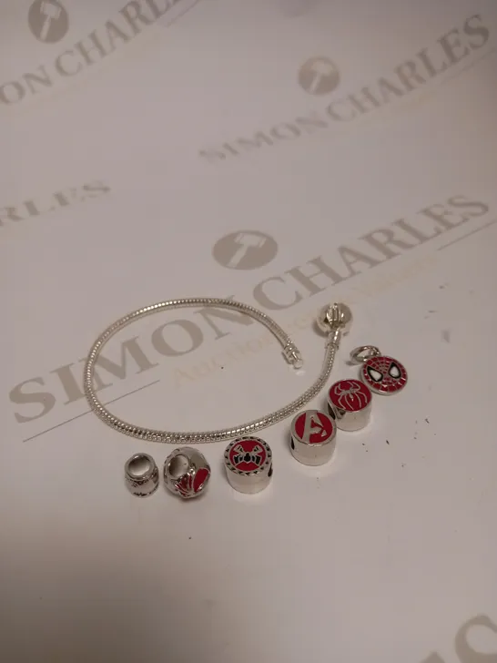 DESIGNER SILVER CHARM BRACELET WITH SPIDERMAN CHARMS 