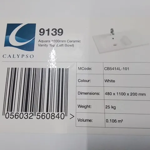 BOXED CALYPSO AQUARA 1000MM CERAMIC VANITY TOP (DAMAGED/SMASHED)