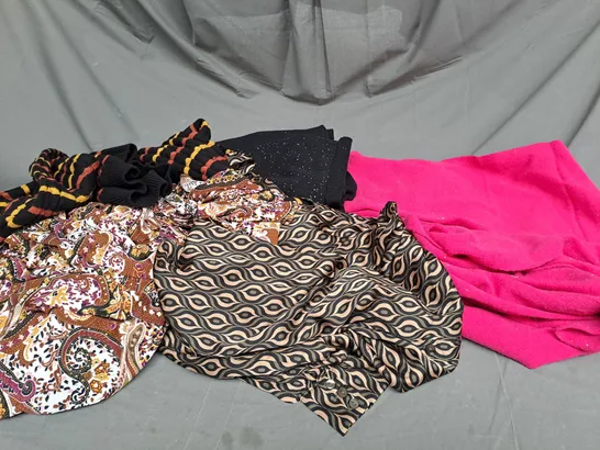 BOX OF ASSORTED CLOTHING ITEMS TOO INCLUDE COATS , TOPS, AND TROUSERS   ETC. 