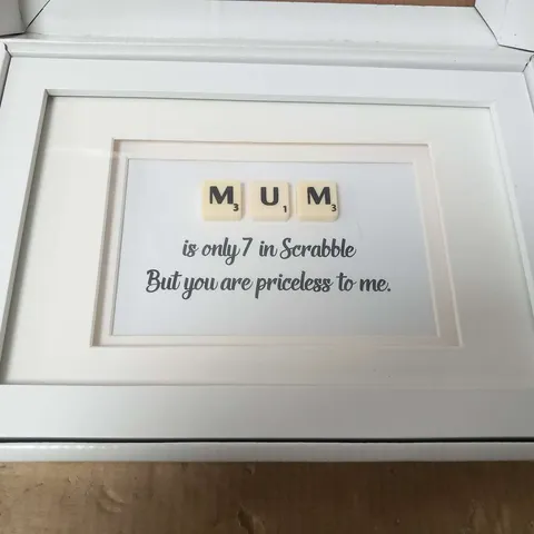 BOXED RUJO LIMITED HANDMADE GIFTD 'MUM' SCRABBLE FRAMED 