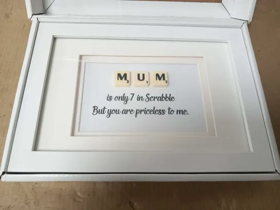 BOXED RUJO LIMITED HANDMADE GIFTD 'MUM' SCRABBLE FRAMED 