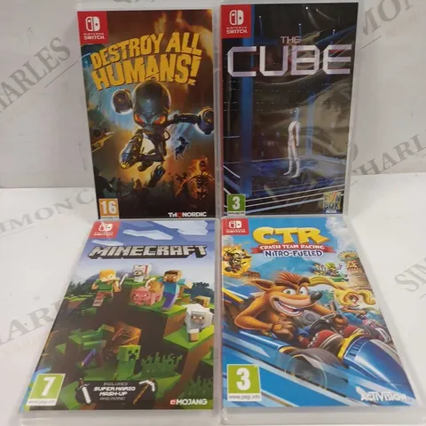 LOT TO CONTAIN 4 X ASSORTED NINTENDO SWITCH GAMES, INCLUDES DESTROY ALL HUMANS, MINECRAFT, CRASH TEAM RACING ETC 