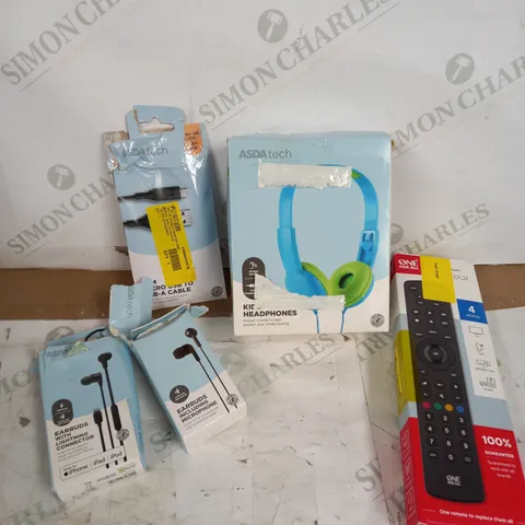 LOT OF 5 TO INCLUDE ONE FOR ALL TV REMOTE, ASDATECH EARBUDS, ECT.