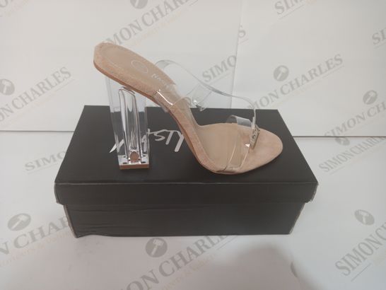 BOXED PAIR OF NASTY GAL CLEAR HEELS UK SIZE 3