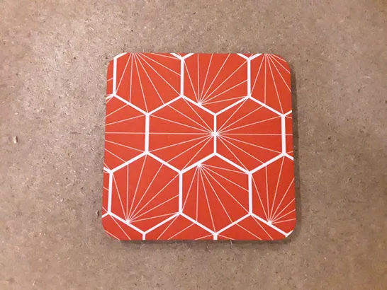 SET OF 4 ORANGE & WHITE HEXAGON GEOMETRIC COASTERS 