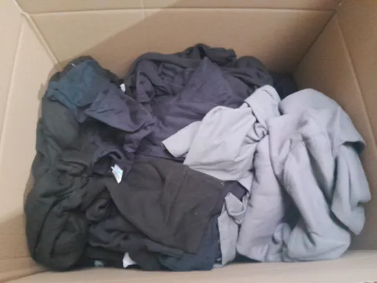 LARGE BOX OF ASSORTED SPORTS CLOTHING ITEMS IN VARIOUS SIZES, COLOURS AND STYLES