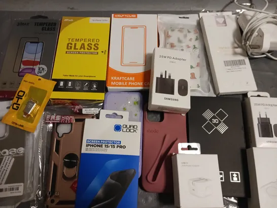 LOT OF ASSORTED MOBILE PHONE ACCESSORIES TO INCLUDE PD ADAPTERS, CASES, SCREEN PROTECTORS AND ADAPTERS