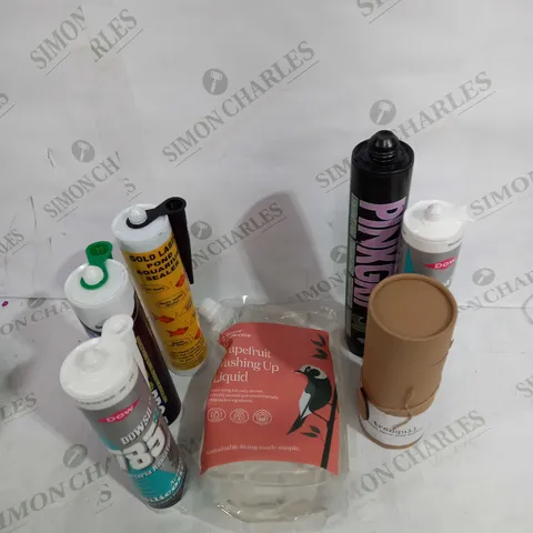 BOX OF ASSORTED HOUSEHOLD ITEMS TOO INCLUDE PINK GRIP AND BACTERIA RESISTANT 