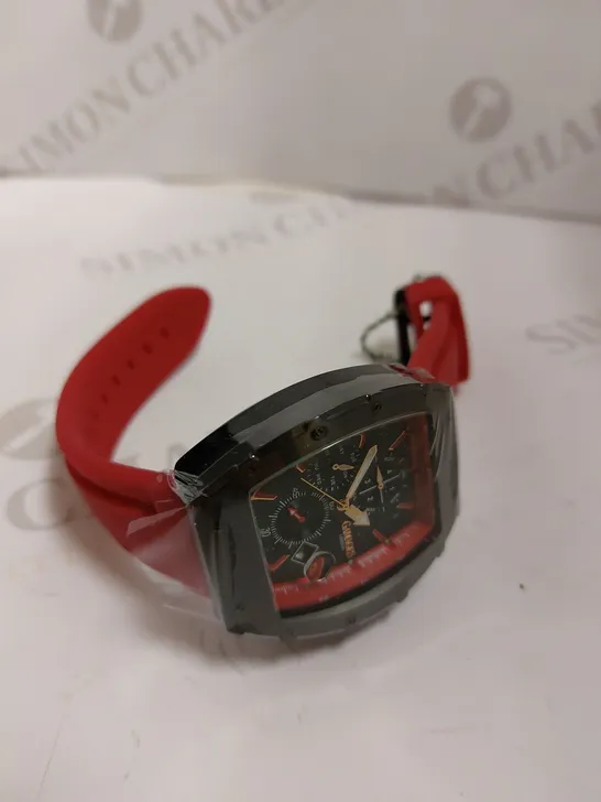 GAMAGES OF LONDON LIMITED EDITION HAND ASSEMBLED ICON AUTOMATIC WATCH - RED