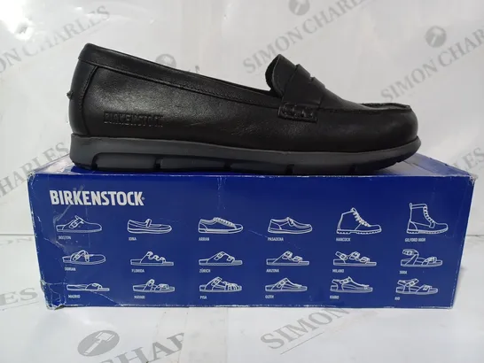 BOXED PAIR OF BIRKENSTOCK LOAFERS IN BLACK EU SIZE 41