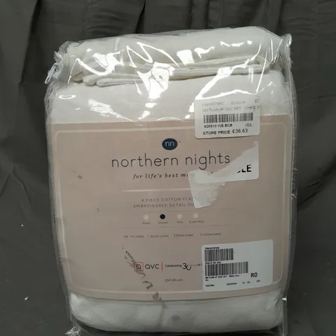NORTHERN NIGHTS 4 PIECE COTTON FLANNEL DUVET SET IN WHITE - DOUBLE SIZE