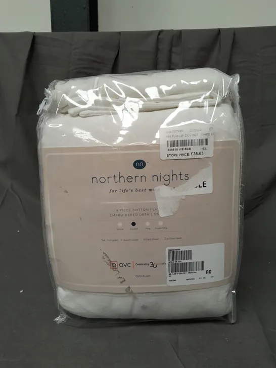 NORTHERN NIGHTS 4 PIECE COTTON FLANNEL DUVET SET IN WHITE - DOUBLE SIZE