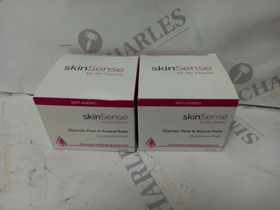 SET OF TWO BOXED ABI CLEEVE SKINSENSE GLYCOLIC PEEL & REVEAL PADS 2 X 30PC