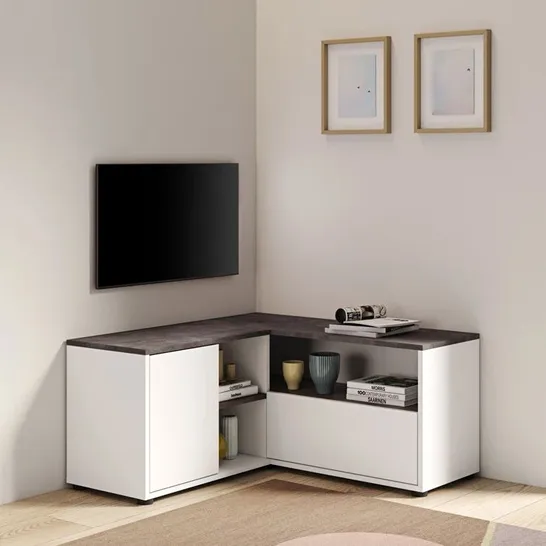 BOXED ELLIOT CORNER TV STAND - WHITE (1 BOX)