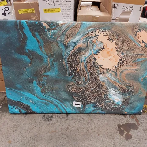 WRAPPED CANVAS PAINTING - TURQUOISE AND TEAL OIL FLOW (1 ITEM)