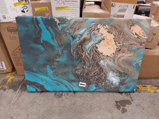 WRAPPED CANVAS PAINTING - TURQUOISE AND TEAL OIL FLOW (1 ITEM)