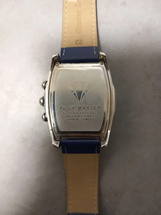 AQUA MASTER ALL STAINLESS STEEL WATER RESISTANT JAPAN MOVEMENT WRIST WATCH WITH BLUE STRAP