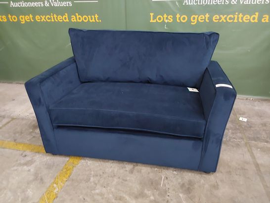 DESIGNER METAL ACTION SOFA BED BLUE PLUSH FABRIC 