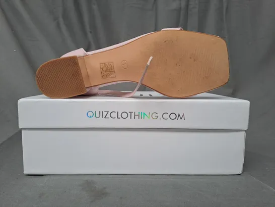 BOXED PAIR OF QUIZ BLOCK HEEL OPEN TOE SANDALS IN PINK SIZE 5