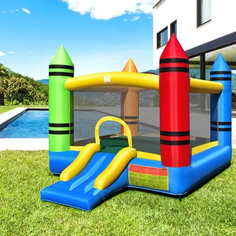 BOXED COSTWAY INFLATABLE BOUNCE HOUSE KIDS JUMPING CASTLE W/ SLIDE OCEAN BALLS & 480W BLOWER (1 BOX)