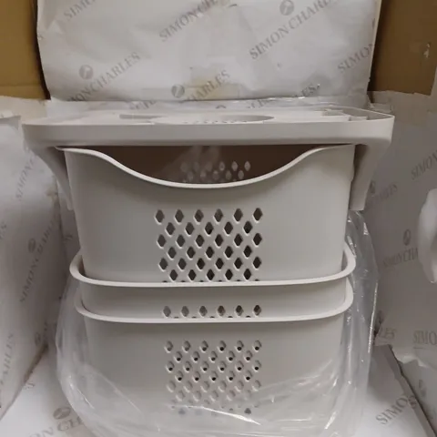 BOXED 3-TIERED PLASTIC LAUNDRY BASKET IN WHITE 