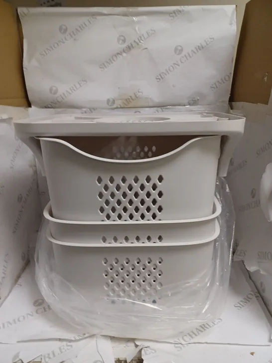 BOXED 3-TIERED PLASTIC LAUNDRY BASKET IN WHITE 