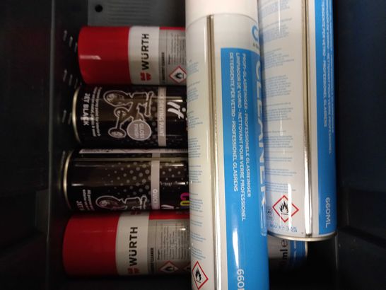 LOT OF APPROXIMATELY 10 AEROSOLS & SPRAYS, TO INCLUDE SHAVE GEL, PAINT & CLEANERS