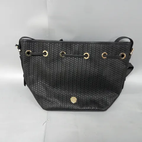 PAUL COSTELLOE WEAVE LEATHER TOGGLE BAG IN BLACK 