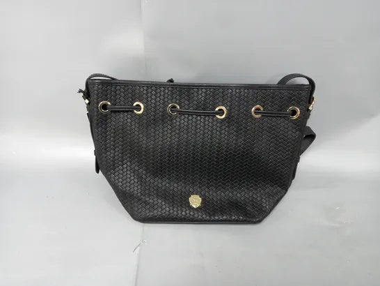 PAUL COSTELLOE WEAVE LEATHER TOGGLE BAG IN BLACK 