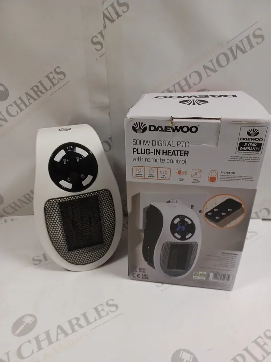 BOXED DAEWOO 500W DIGITAL PLUG IN HEATER