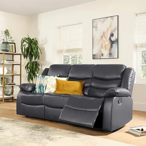 BOXED SORRENTO GREY LEATHER 3 SEATER ELECTRIC RECLINER SOFA (1 BOX)