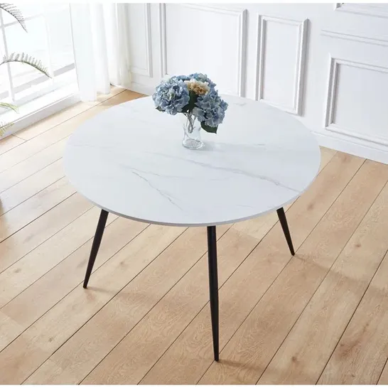 BOXED ROUND METAL BASE DINING TABLE (2 BOXES)