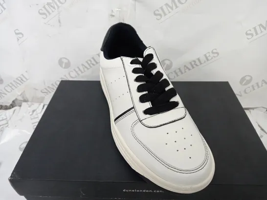 BOXED PAIR OF DUNE TRAINERS IN WHITE/BLACK UK SIZE 6