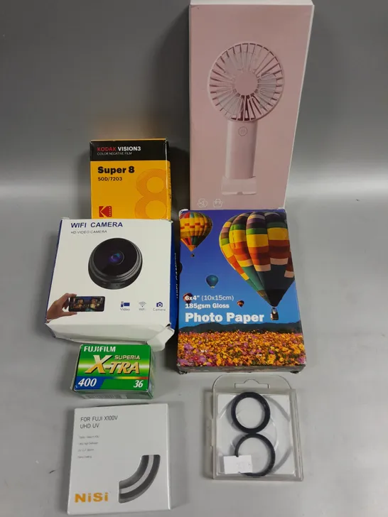 APPROXIMATELY 15 ASSORTED ELECTRICAL PRODUCTS TO INCLUDE HANDHELD FAN, WIFI CAMERA, PHOTO PAPER ETC 