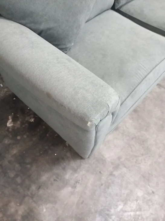 DESIGNER GREY FABRIC TWO SEATER SOFA WITH SCATTER CUSHIONS