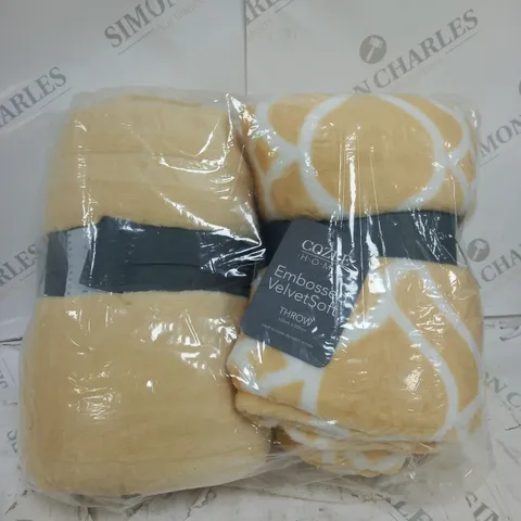 COZEE HOME SET OF 2 VELVETSOFT PRINT & EMBOSSED THROWS