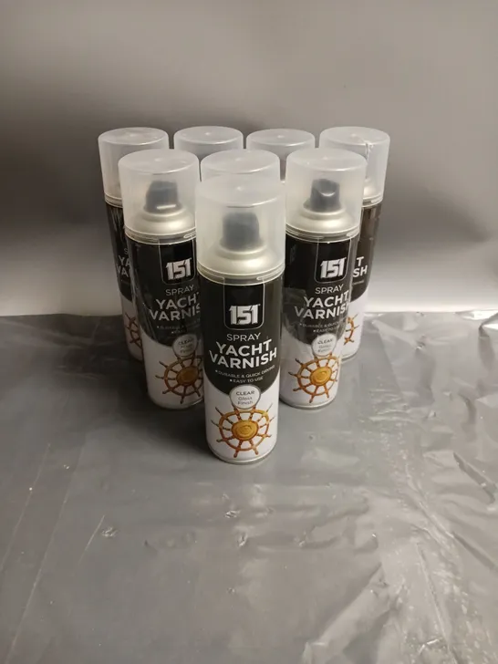 LOT OF 8 151 YACHT VARNISH CLEAR GLOSS FINISH 250ML PER CAN