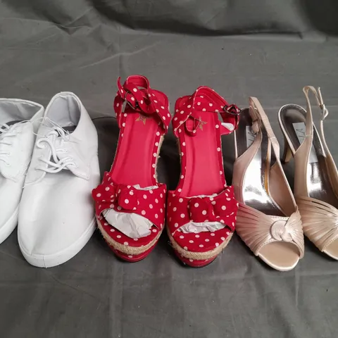 APPROXIMATELY 15 PAIRS OF LADIES SHOES. ASSORTED SZES, COLOURS AND STYLES