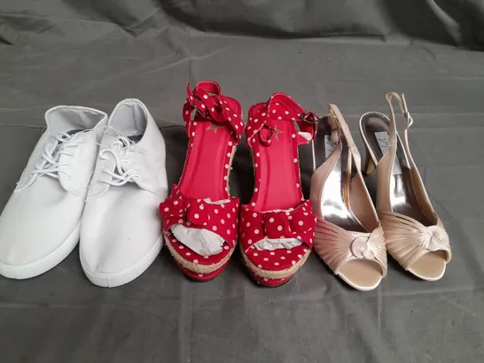 APPROXIMATELY 15 PAIRS OF LADIES SHOES. ASSORTED SZES, COLOURS AND STYLES