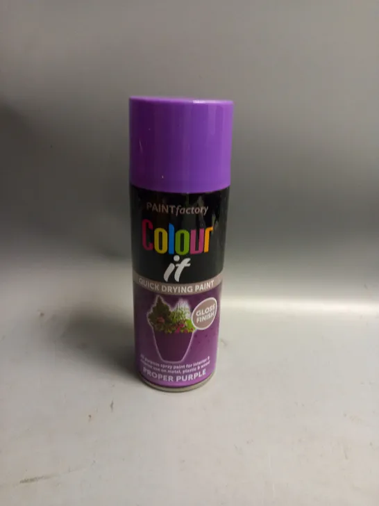 BOXED LOT OF 11 PAINT FACTORY PROPER PURPLE SPRAY PAINT GLOSS FINISH 400ML